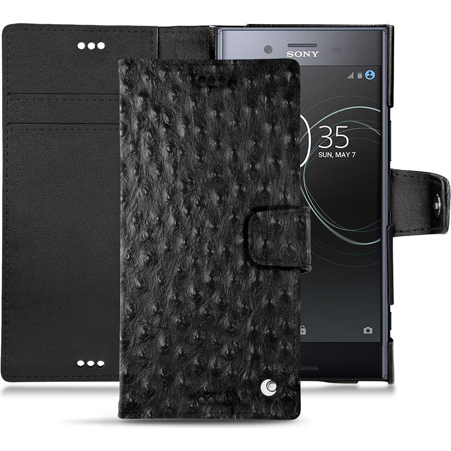 Noreve Lederschutzhülle Wallet (Sony Xperia XZ Premium), Smartphone Hülle, Schwarz