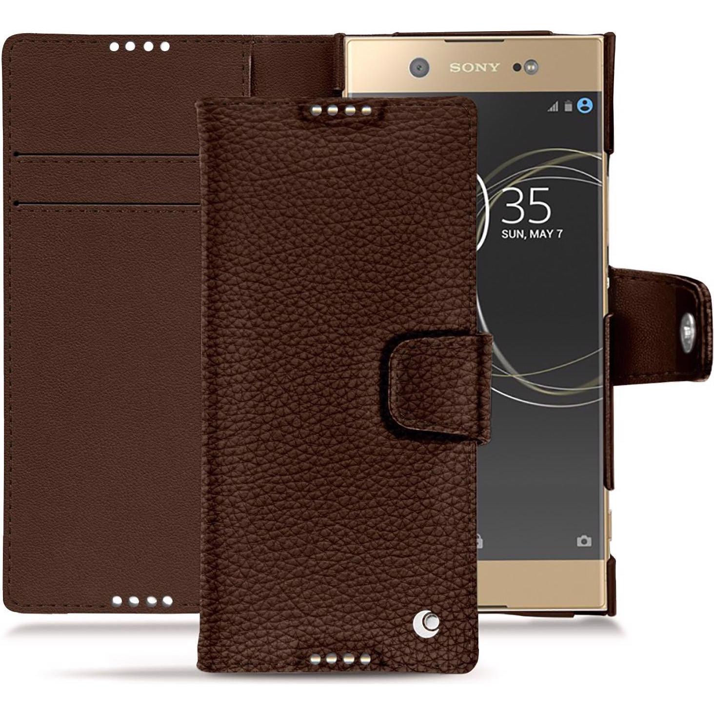 Noreve Lederschutzhülle Wallet (Sony Xperia XA1 Ultra), Smartphone Hülle, Braun
