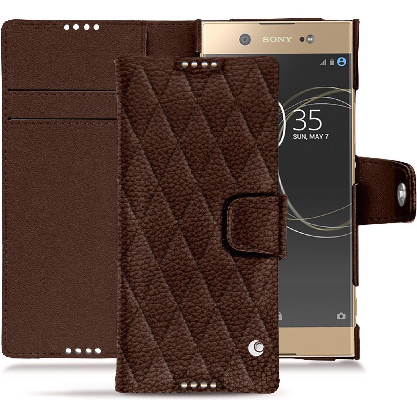 Noreve Lederschutzhülle Wallet (Sony Xperia XA1 Ultra), Smartphone Hülle, Braun