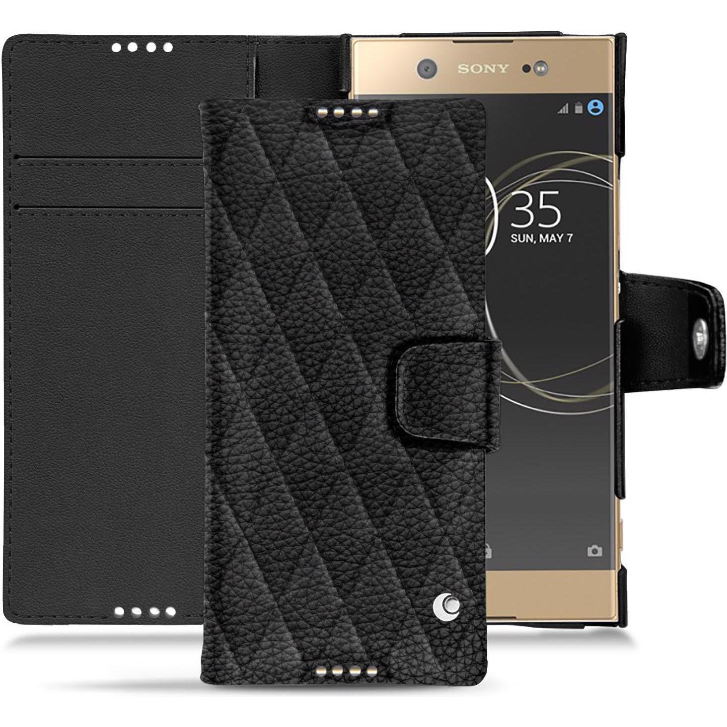 Noreve Lederschutzhülle Wallet (Sony Xperia XA1 Ultra), Smartphone Hülle, Schwarz