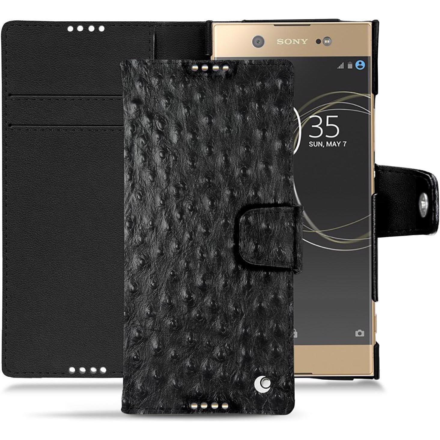 Noreve Lederschutzhülle Wallet (Sony Xperia XA1 Ultra), Smartphone Hülle, Schwarz