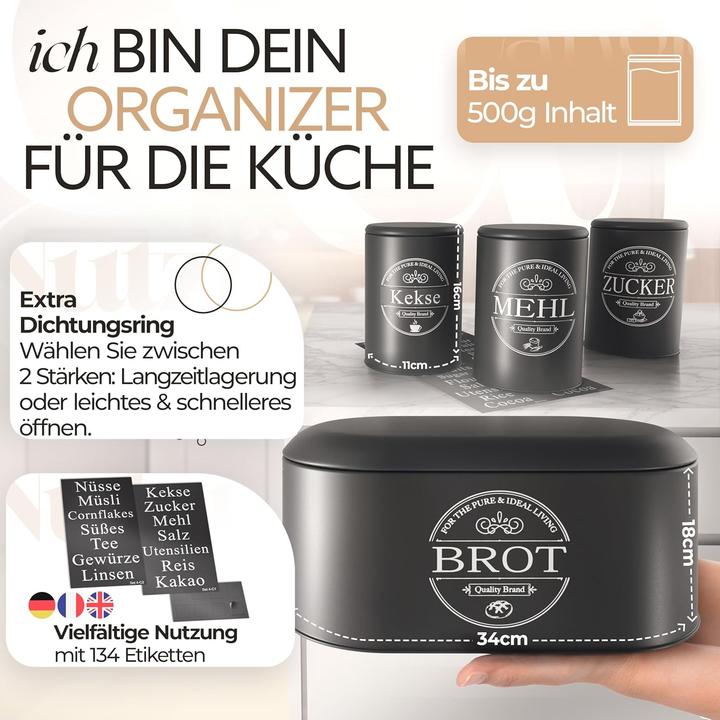 Actual product image Idealtastic Brotkasten und Vorratsdosen-Set für Kaffee, Mehl und Zucker