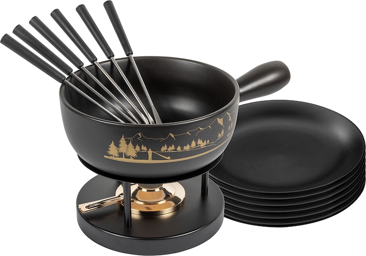Image du produit Kuhn Rikon Set à fondue au fromage Panorama des Alpes noir Ø 23 cm avec assiettes (Fondue au fromage)