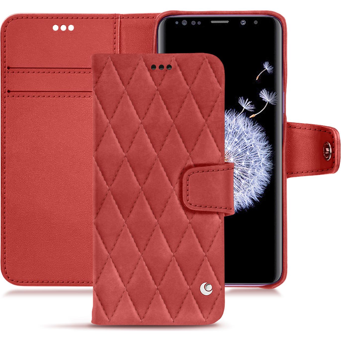 Noreve Lederschutzhülle Wallet (Samsung Galaxy S9+), Smartphone Hülle, Rot