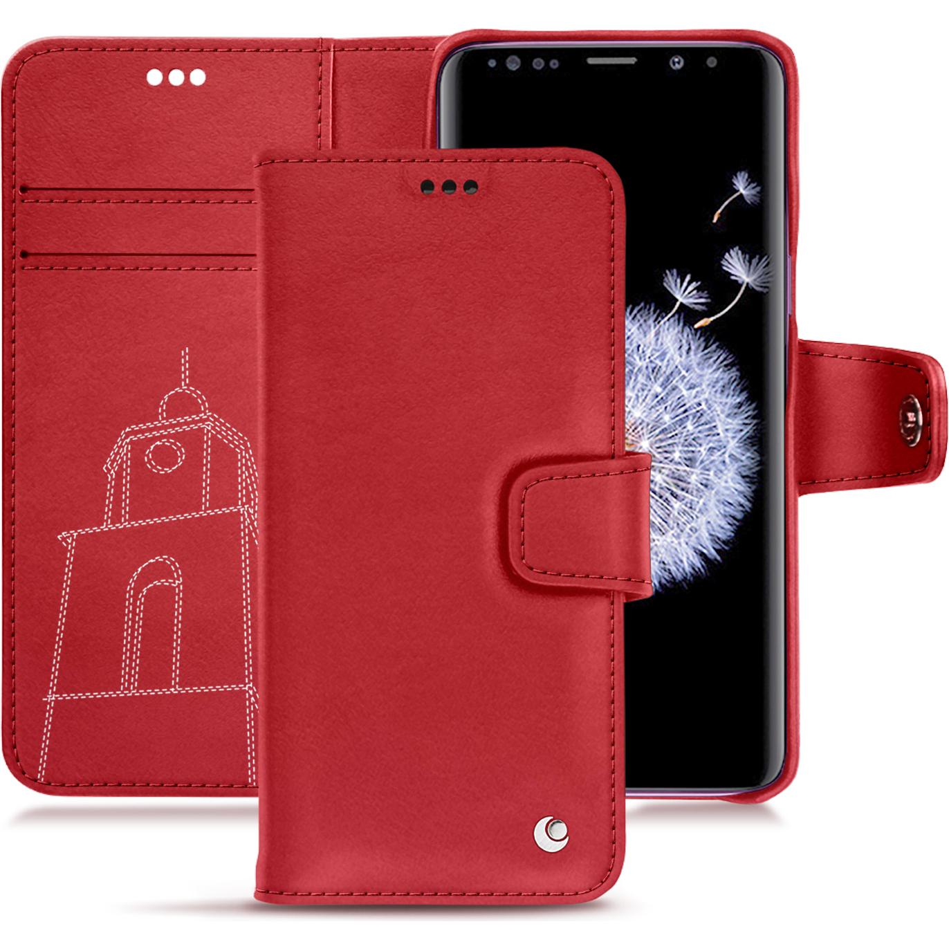 Noreve Lederschutzhülle Wallet (Samsung Galaxy S9+), Smartphone Hülle, Rot