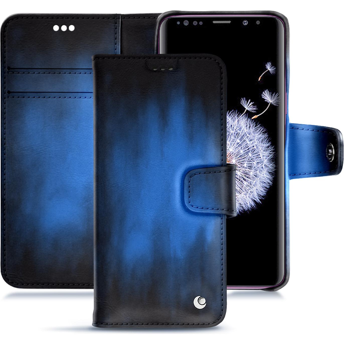 Noreve Lederschutzhülle Wallet (Samsung Galaxy S9+), Smartphone Hülle, Blau