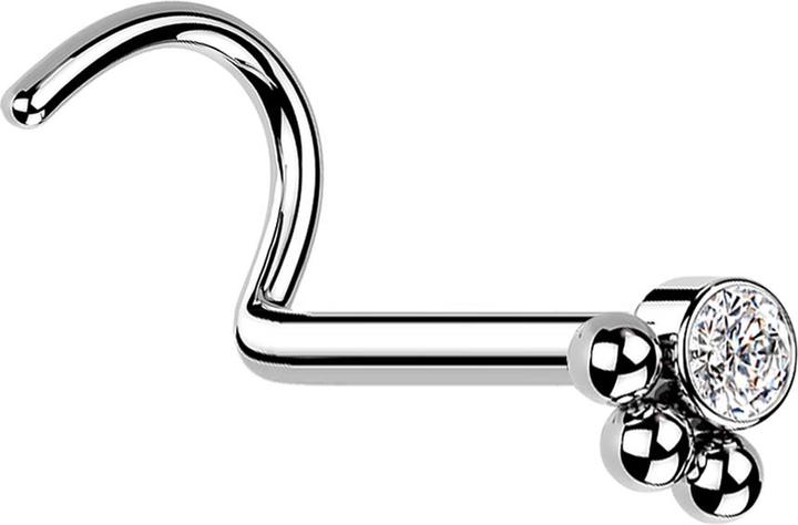 Produktbild Star Piercing Nasenstecker gebogen silber Kristall mit drei Kugeln (ohne Messing, Chirurgenstahl 316L)