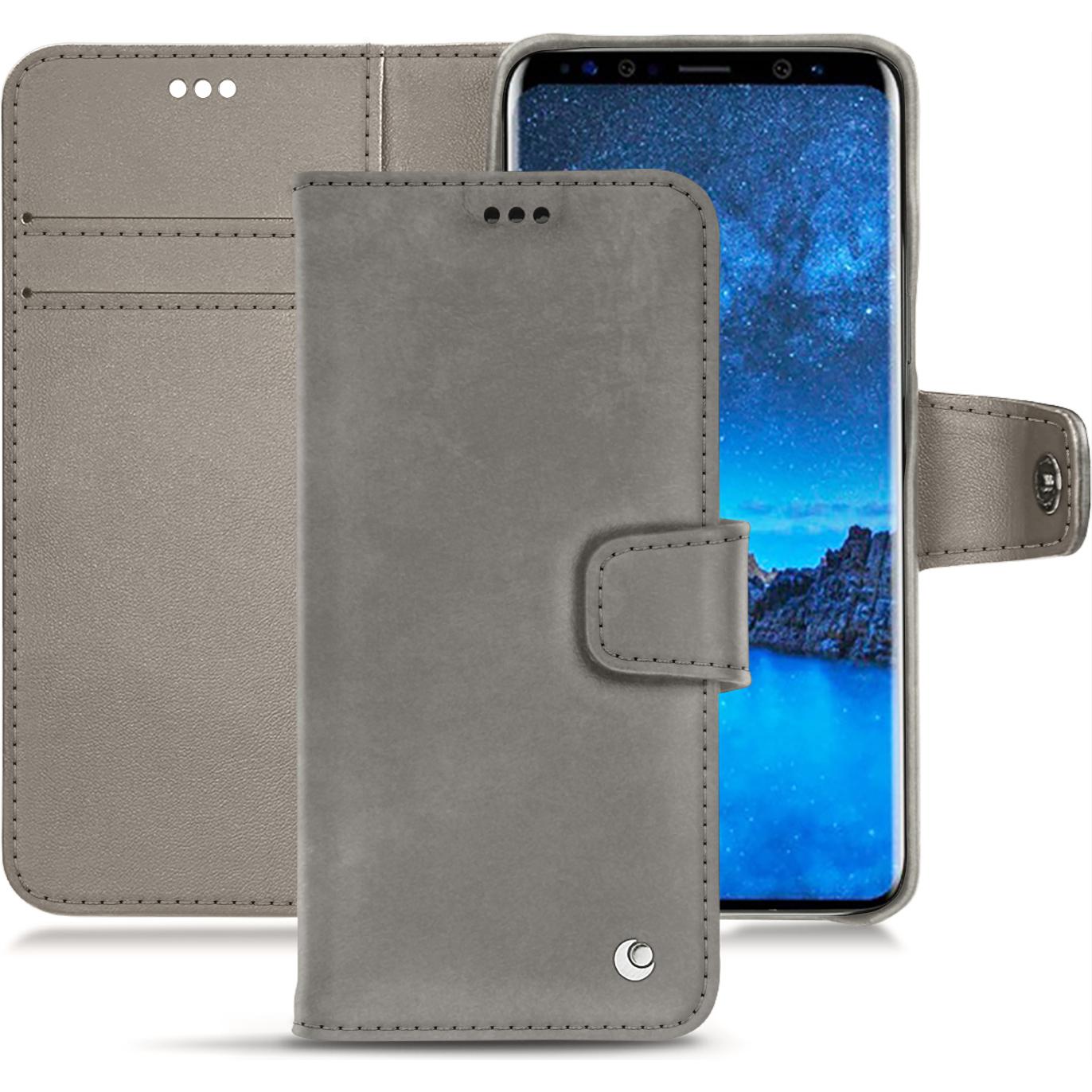 Noreve Lederschutzhülle Wallet (Samsung Galaxy S9), Smartphone Hülle, Grau