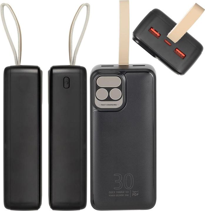 Produktbild Rivacase Powerbank 30000 mAh USB-C 20W + LCD schwarz (1x I/O USB-C PD 18W / PD 20W 2x USB-A QC 3.0 (30000 mAh, 20 W, 111 Wh)