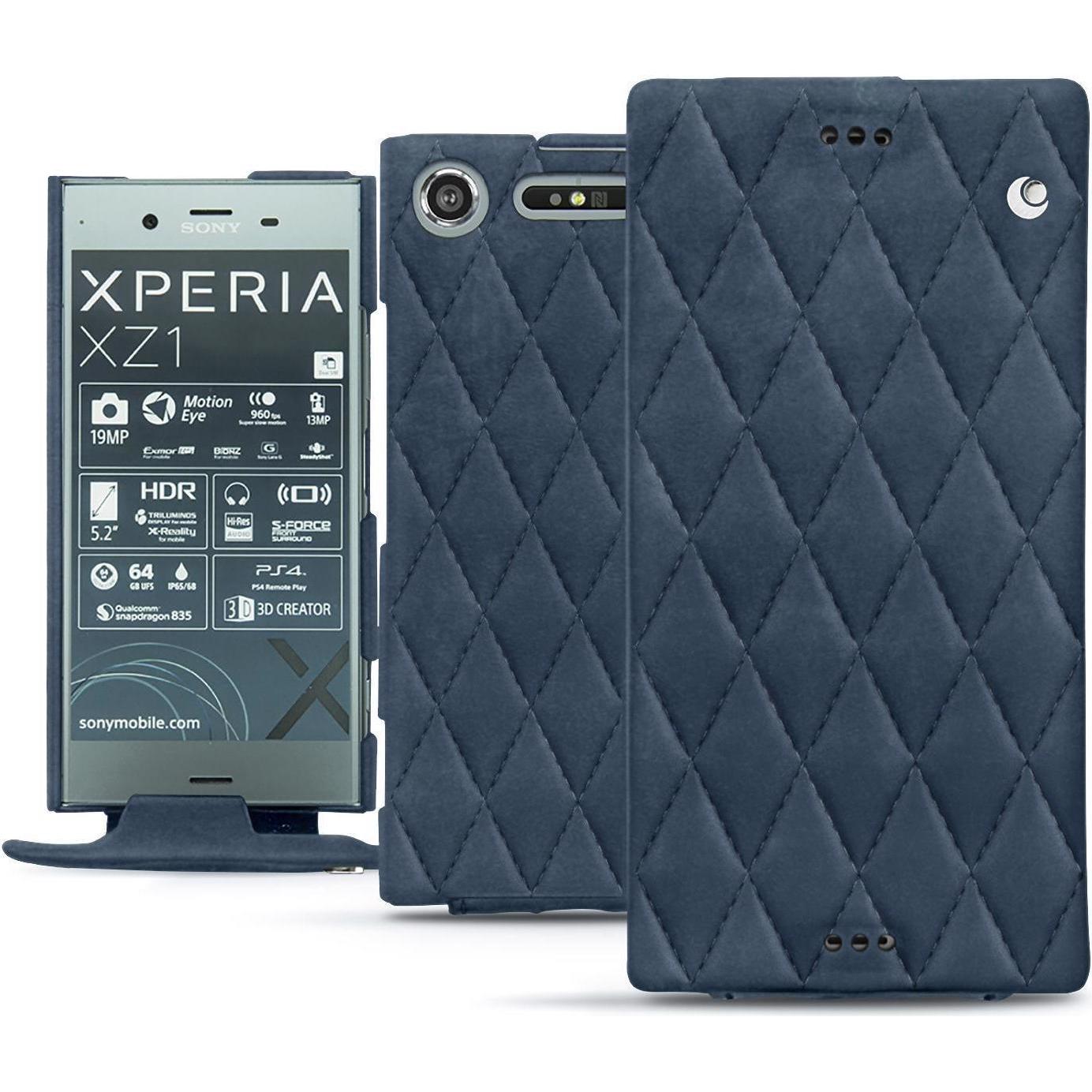 Noreve Lederschutzhülle vertikal (Sony Xperia XZ1), Smartphone Hülle, Blau