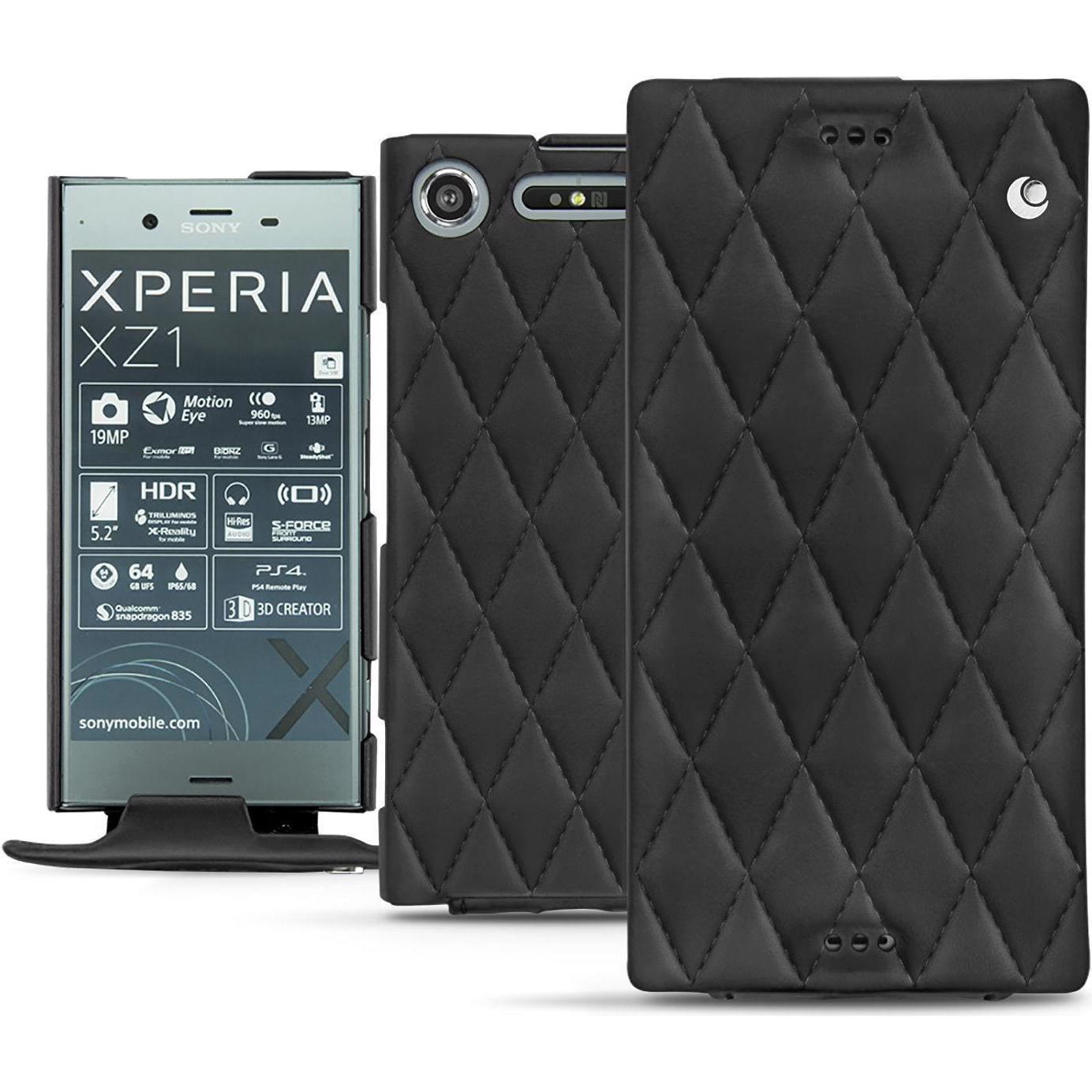 Noreve Lederschutzhülle vertikal (Sony Xperia XZ1), Smartphone Hülle, Schwarz