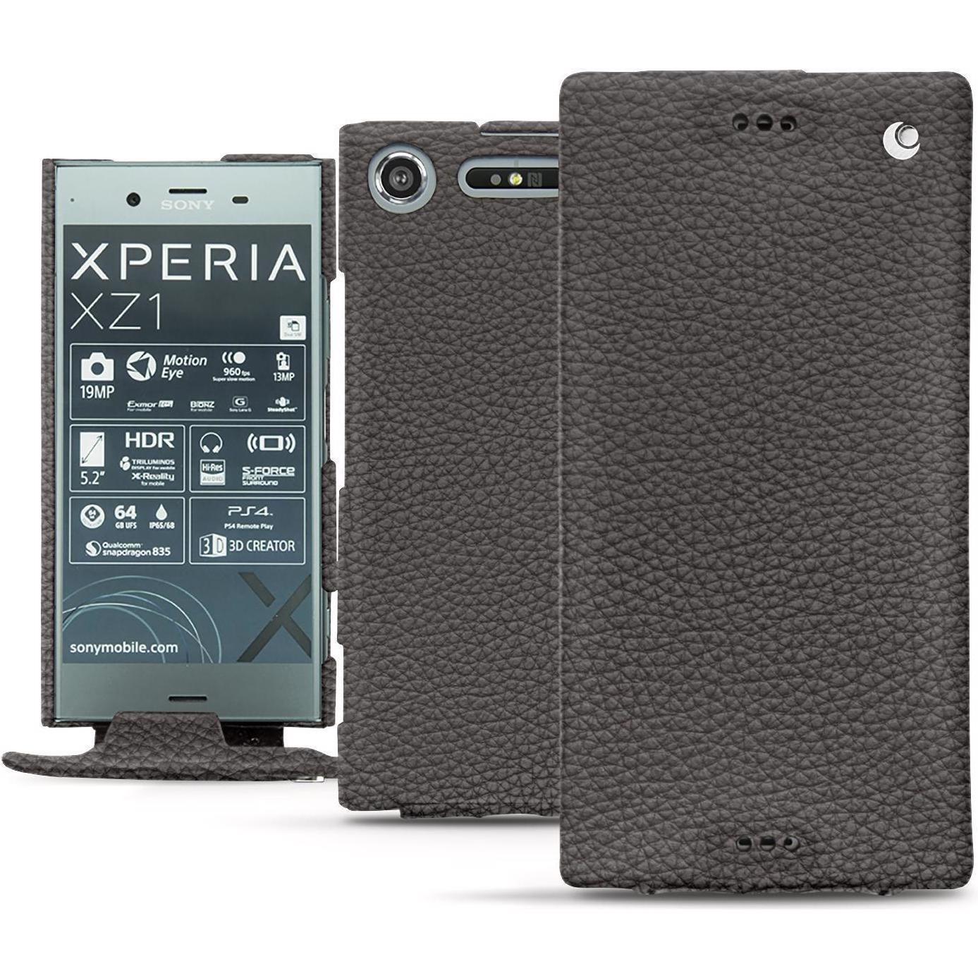 Noreve Lederschutzhülle vertikal (Sony Xperia XZ1), Smartphone Hülle, Grau
