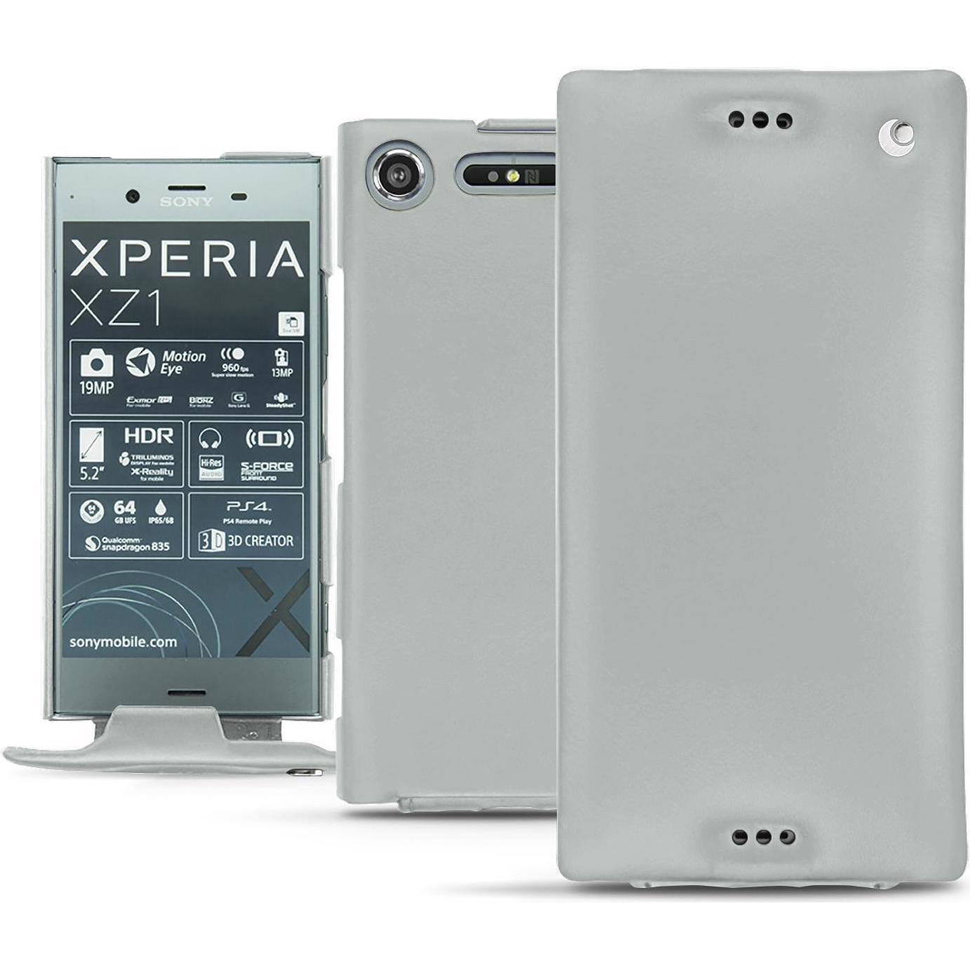 Noreve Lederschutzhülle vertikal (Sony Xperia XZ1), Smartphone Hülle, Grau