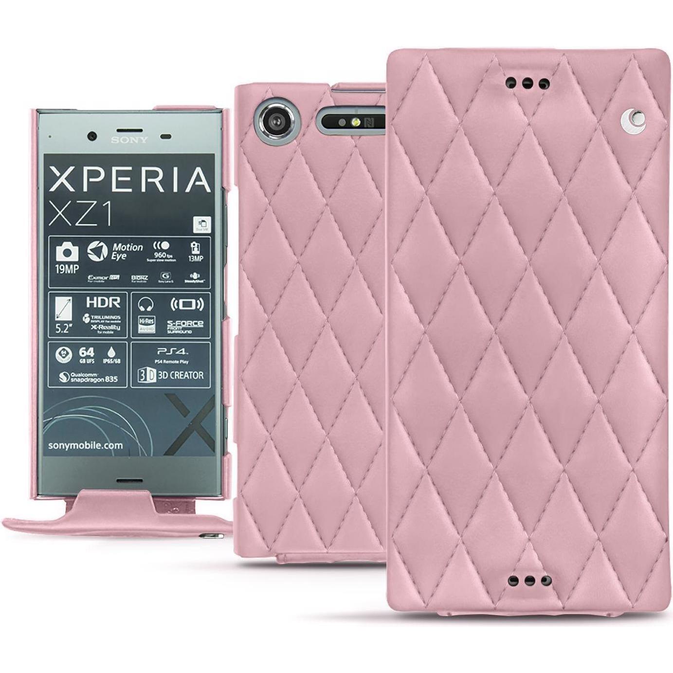 Noreve Lederschutzhülle vertikal (Sony Xperia XZ1), Smartphone Hülle, Rosa