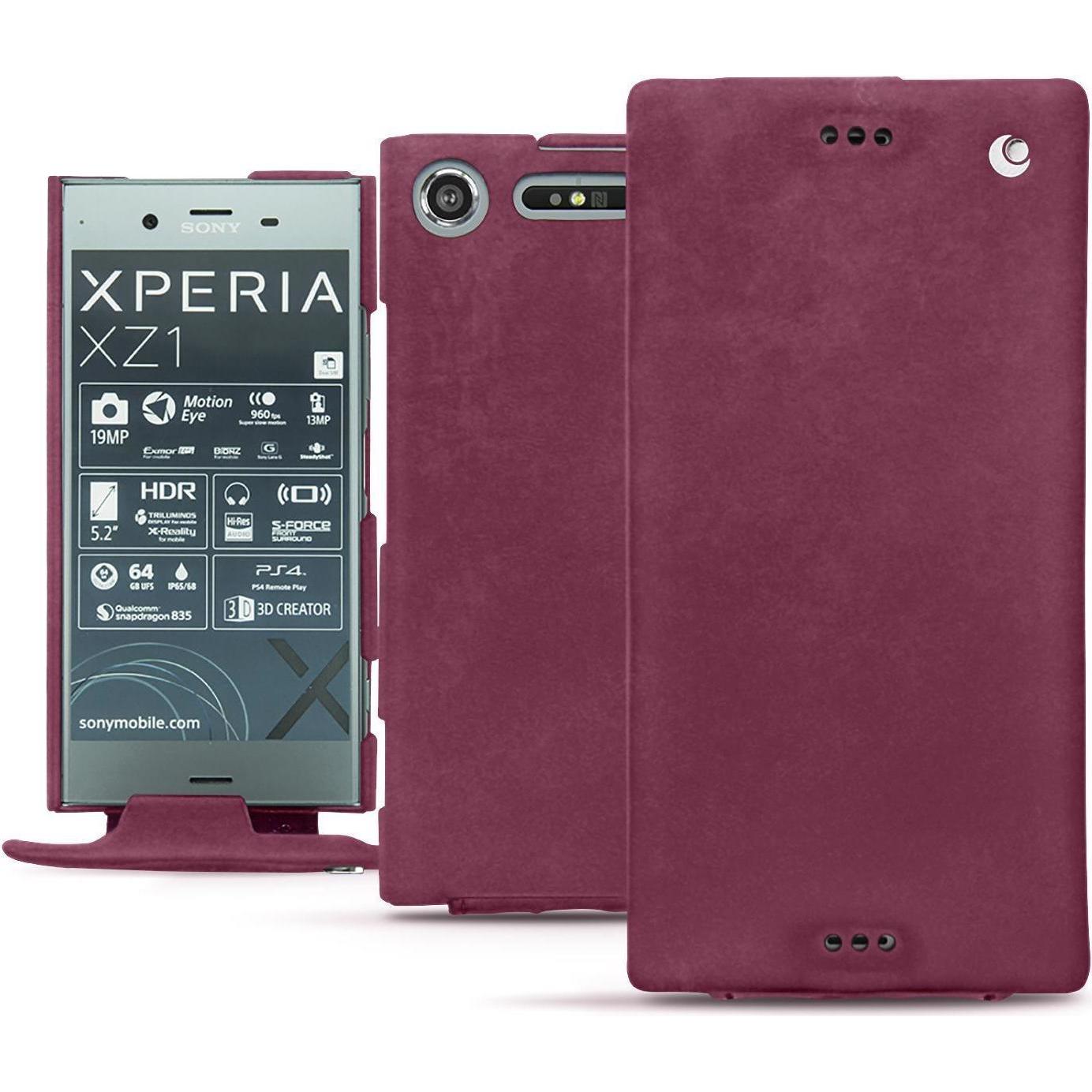Noreve Lederschutzhülle vertikal (Sony Xperia XZ1), Smartphone Hülle, Violett