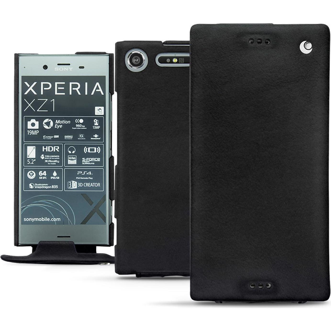Noreve Lederschutzhülle vertikal (Sony Xperia XZ1), Smartphone Hülle, Schwarz