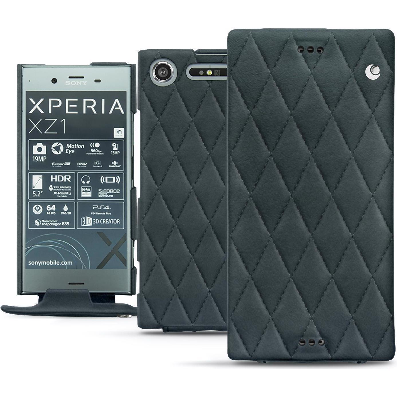 Noreve Lederschutzhülle vertikal (Sony Xperia XZ1), Smartphone Hülle, Blau