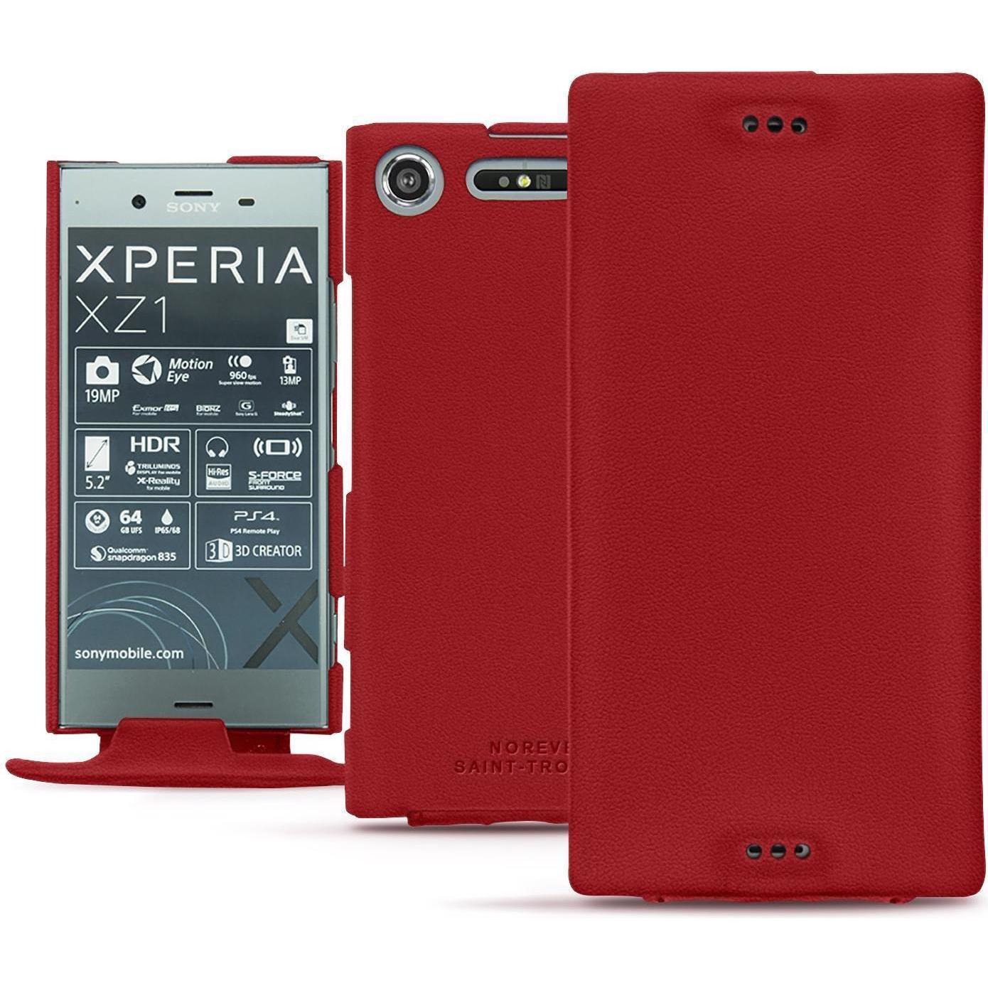Noreve Lederschutzhülle vertikal (Sony Xperia XZ1), Smartphone Hülle, Rot