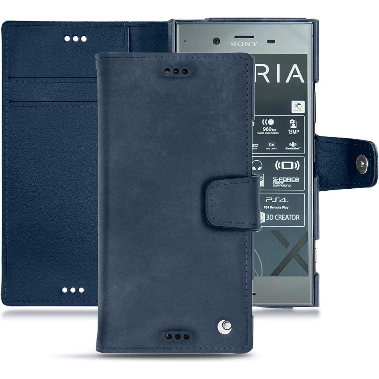 Noreve Lederschutzhülle Wallet (Sony Xperia XZ1), Smartphone Hülle, Blau