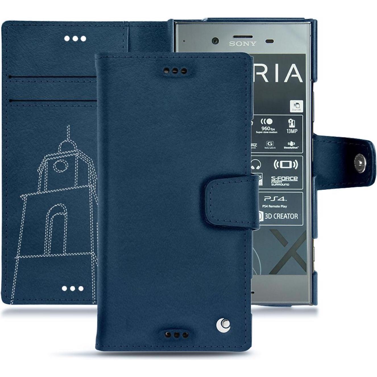Noreve Lederschutzhülle Wallet (Sony Xperia XZ1), Smartphone Hülle, Blau