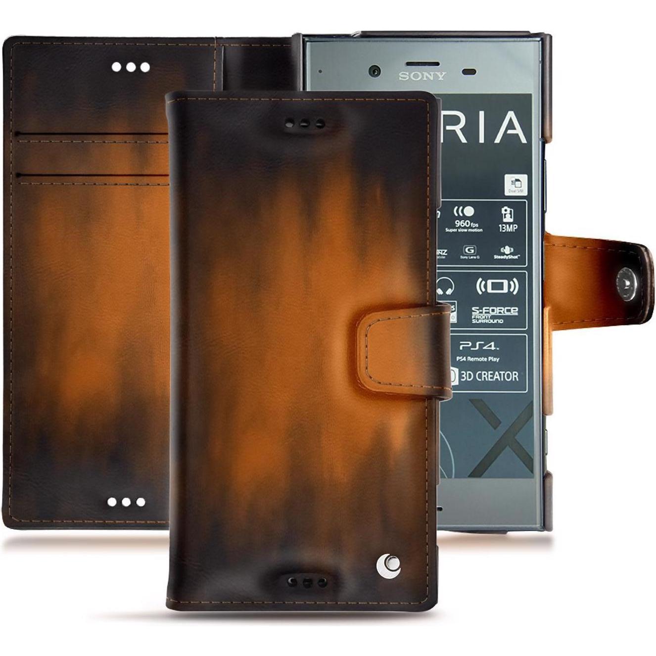 Noreve Lederschutzhülle Wallet (Sony Xperia XZ1), Smartphone Hülle, Braun
