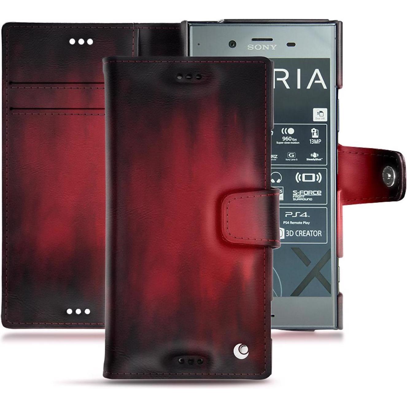 Noreve Lederschutzhülle Wallet (Sony Xperia XZ1), Smartphone Hülle, Rot