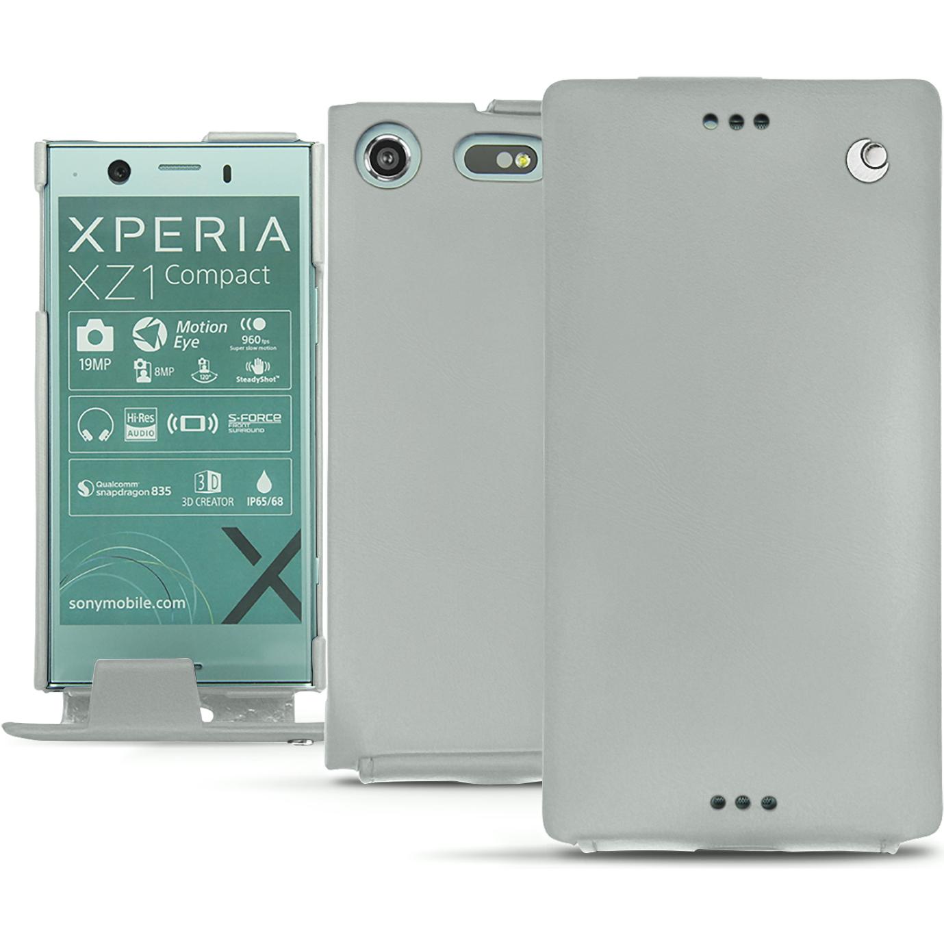 Noreve Lederschutzhülle vertikal (Sony Xperia XZ1 Compact), Smartphone Hülle, Grau