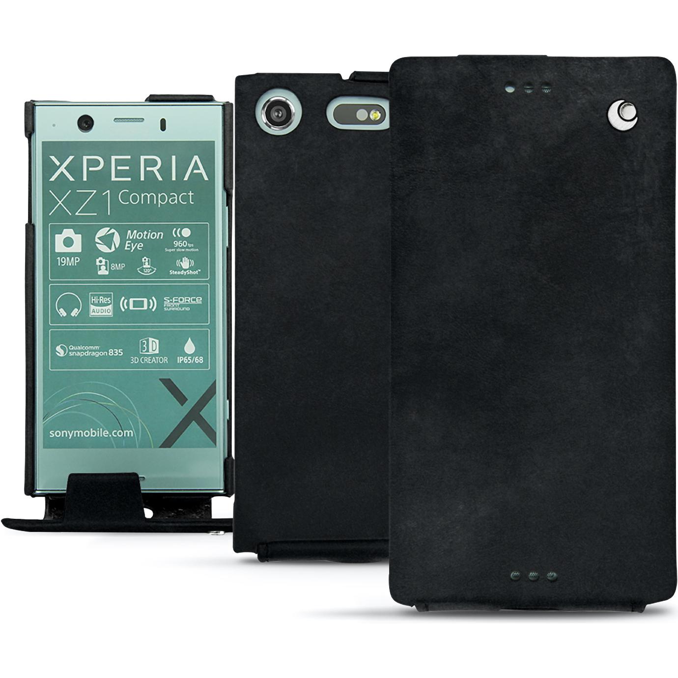 Noreve Lederschutzhülle vertikal (Sony Xperia XZ1 Compact), Smartphone Hülle, Schwarz