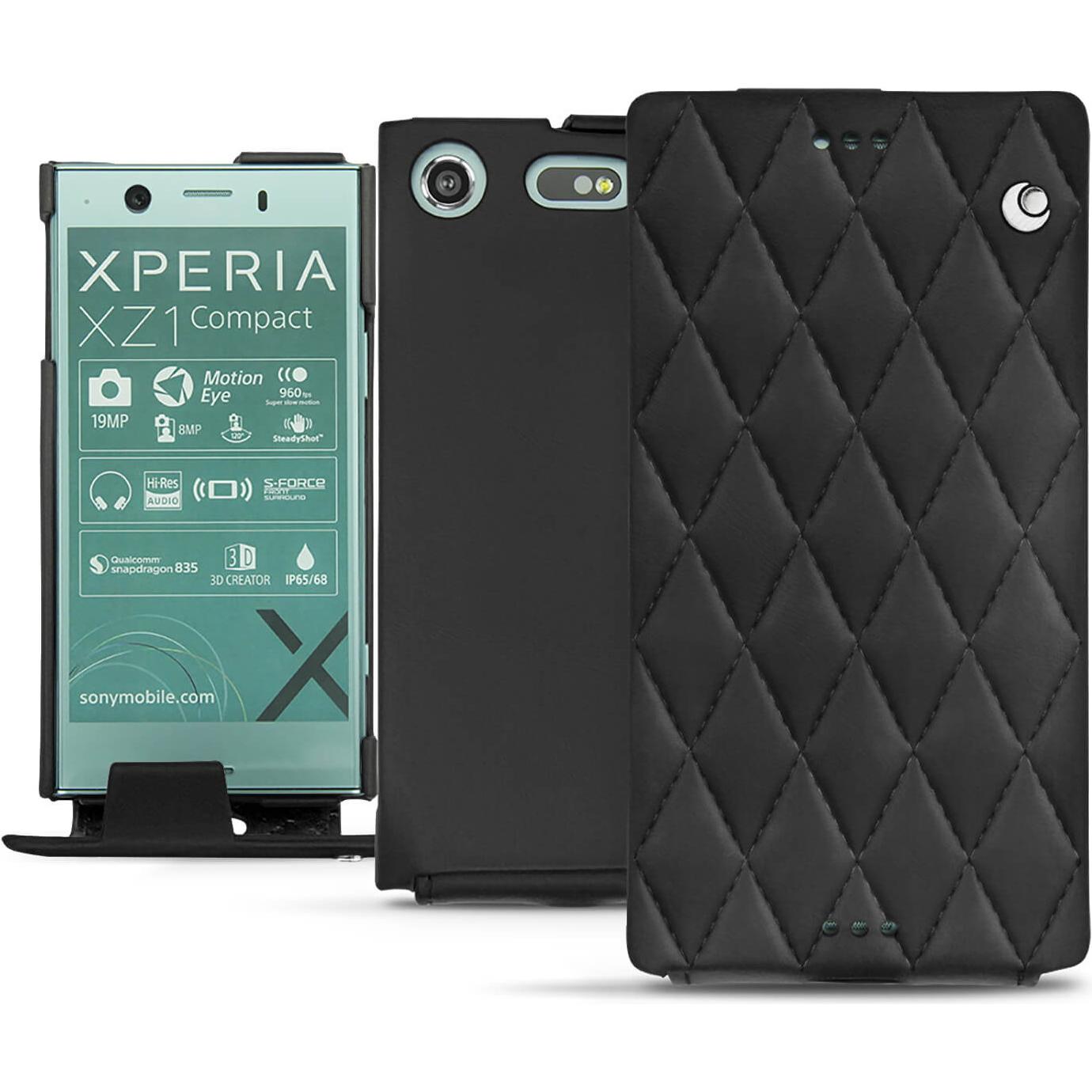 Noreve Lederschutzhülle vertikal (Sony Xperia XZ1 Compact), Smartphone Hülle, Schwarz