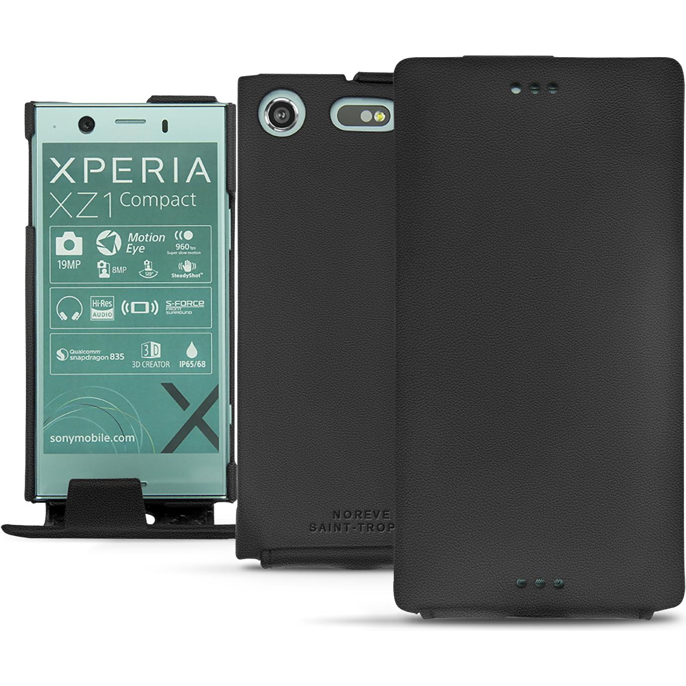 Noreve Lederschutzhülle vertikal (Sony Xperia XZ1 Compact), Smartphone Hülle, Schwarz