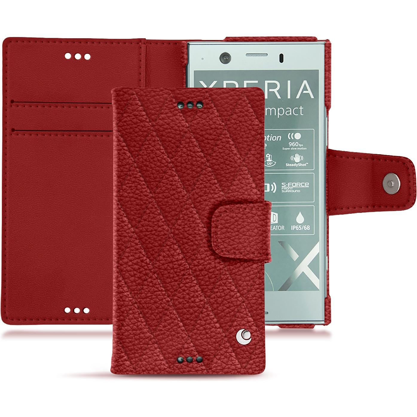 Noreve Lederschutzhülle Wallet (Sony Xperia XZ1 Compact), Smartphone Hülle, Rot