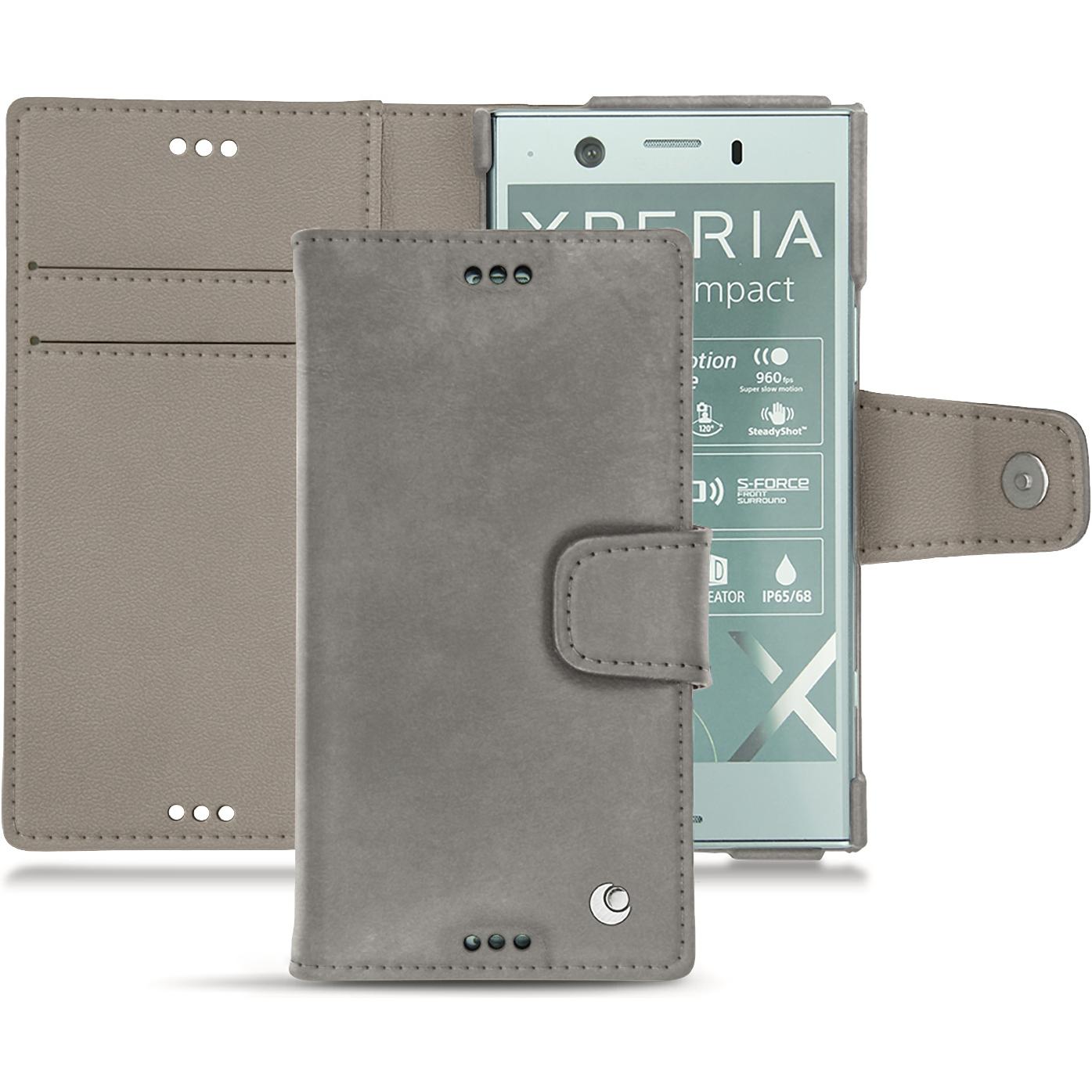 Noreve Lederschutzhülle Wallet (Sony Xperia XZ1 Compact), Smartphone Hülle, Grau