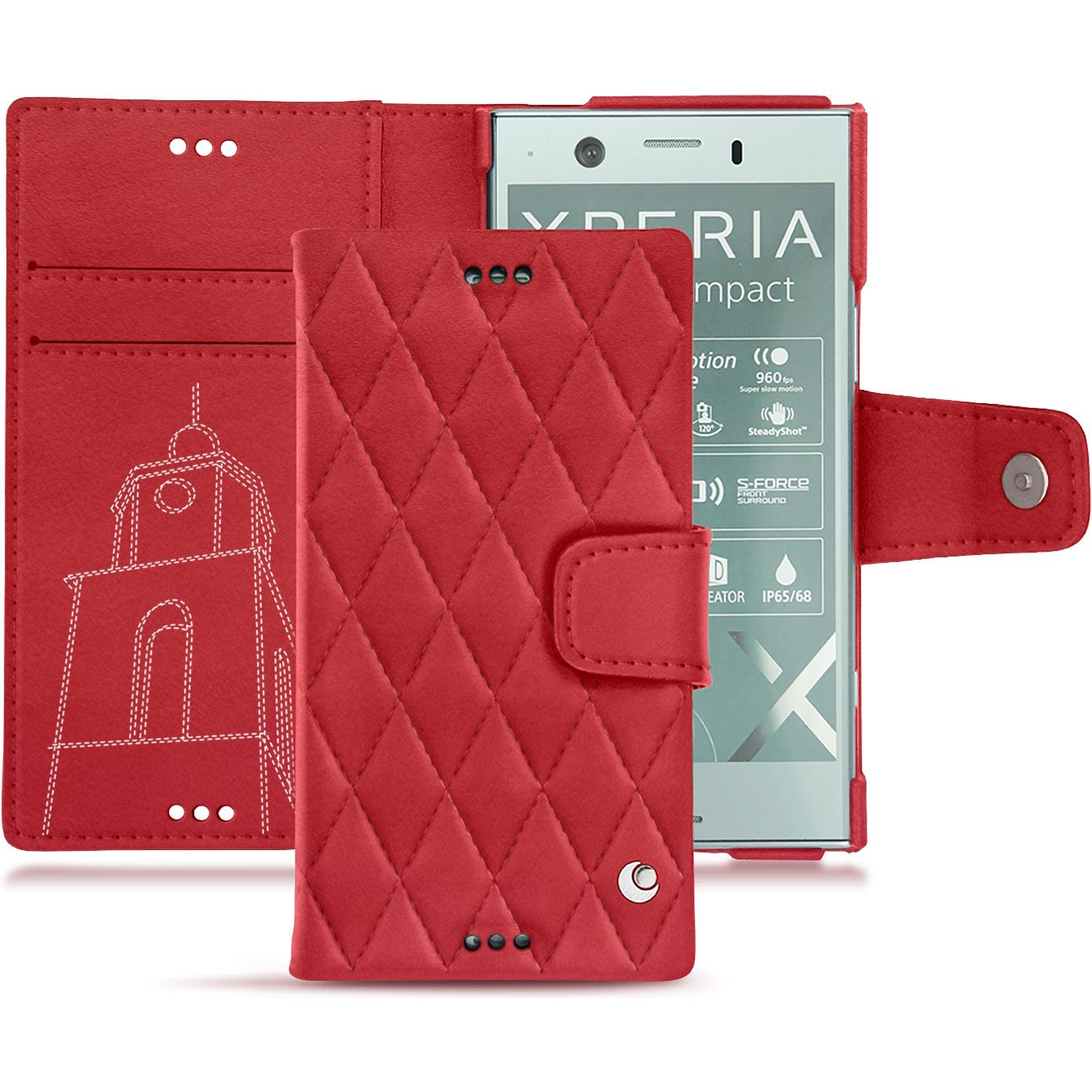 Noreve Lederschutzhülle Wallet (Sony Xperia XZ1 Compact), Smartphone Hülle, Rot