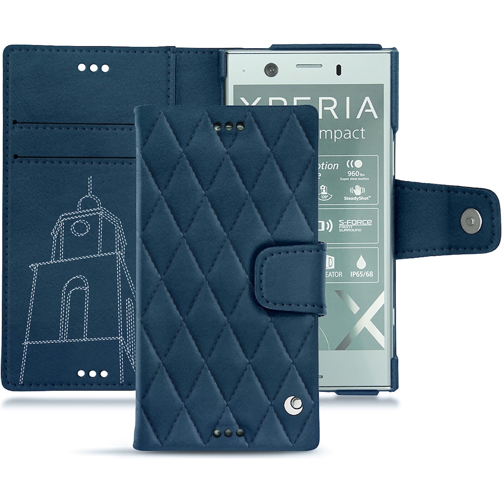 Noreve Lederschutzhülle Wallet (Sony Xperia XZ1 Compact), Smartphone Hülle, Blau