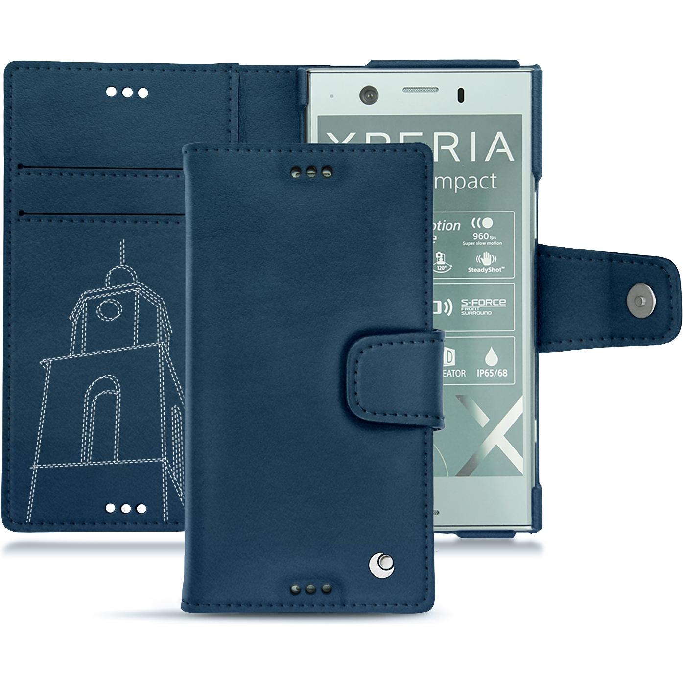 Noreve Lederschutzhülle Wallet (Sony Xperia XZ1 Compact), Smartphone Hülle, Blau