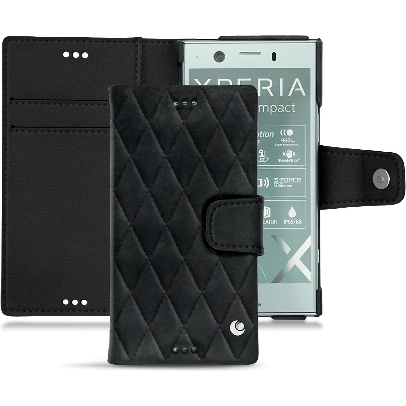 Noreve Lederschutzhülle Wallet (Sony Xperia XZ1 Compact), Smartphone Hülle, Schwarz