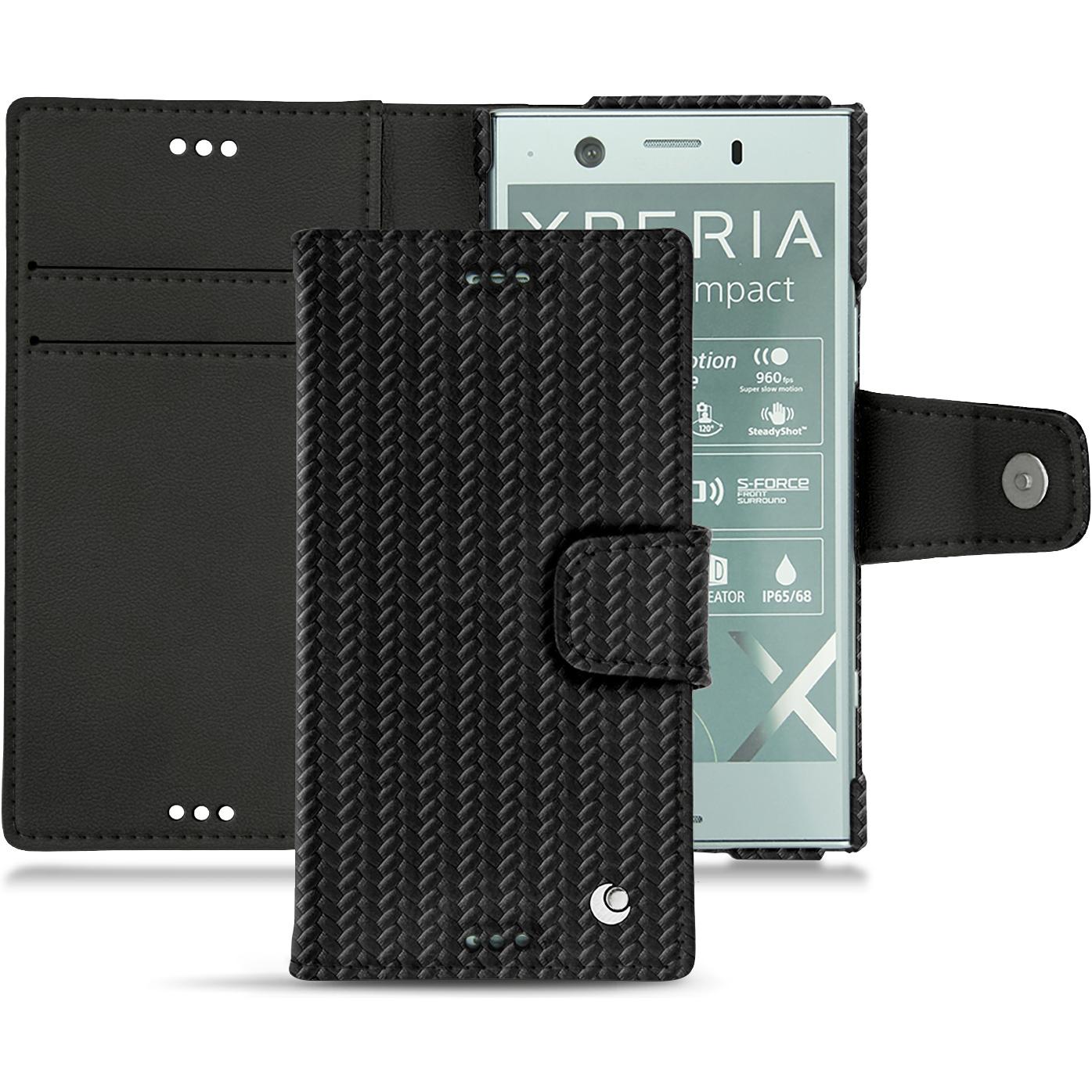 Noreve Lederschutzhülle Wallet (Sony Xperia XZ1 Compact), Smartphone Hülle, Schwarz