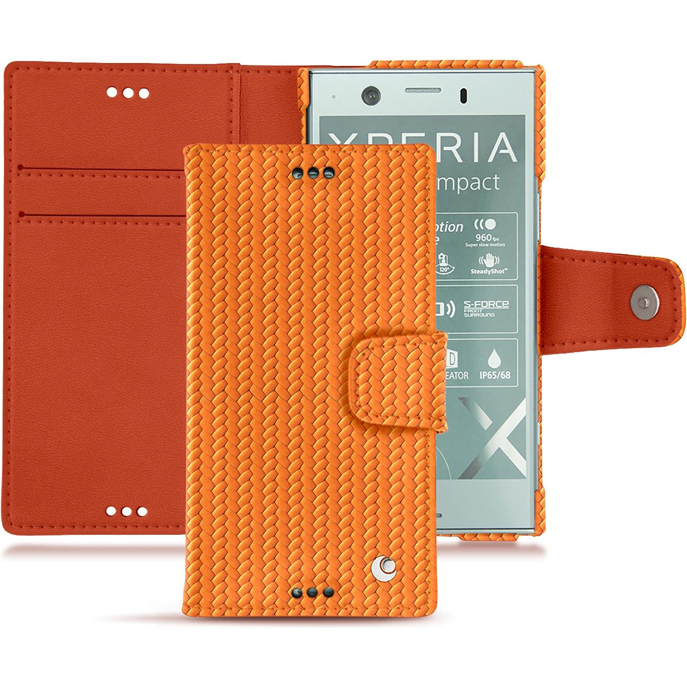 Noreve Lederschutzhülle Wallet (Sony Xperia XZ1 Compact), Smartphone Hülle, Orange