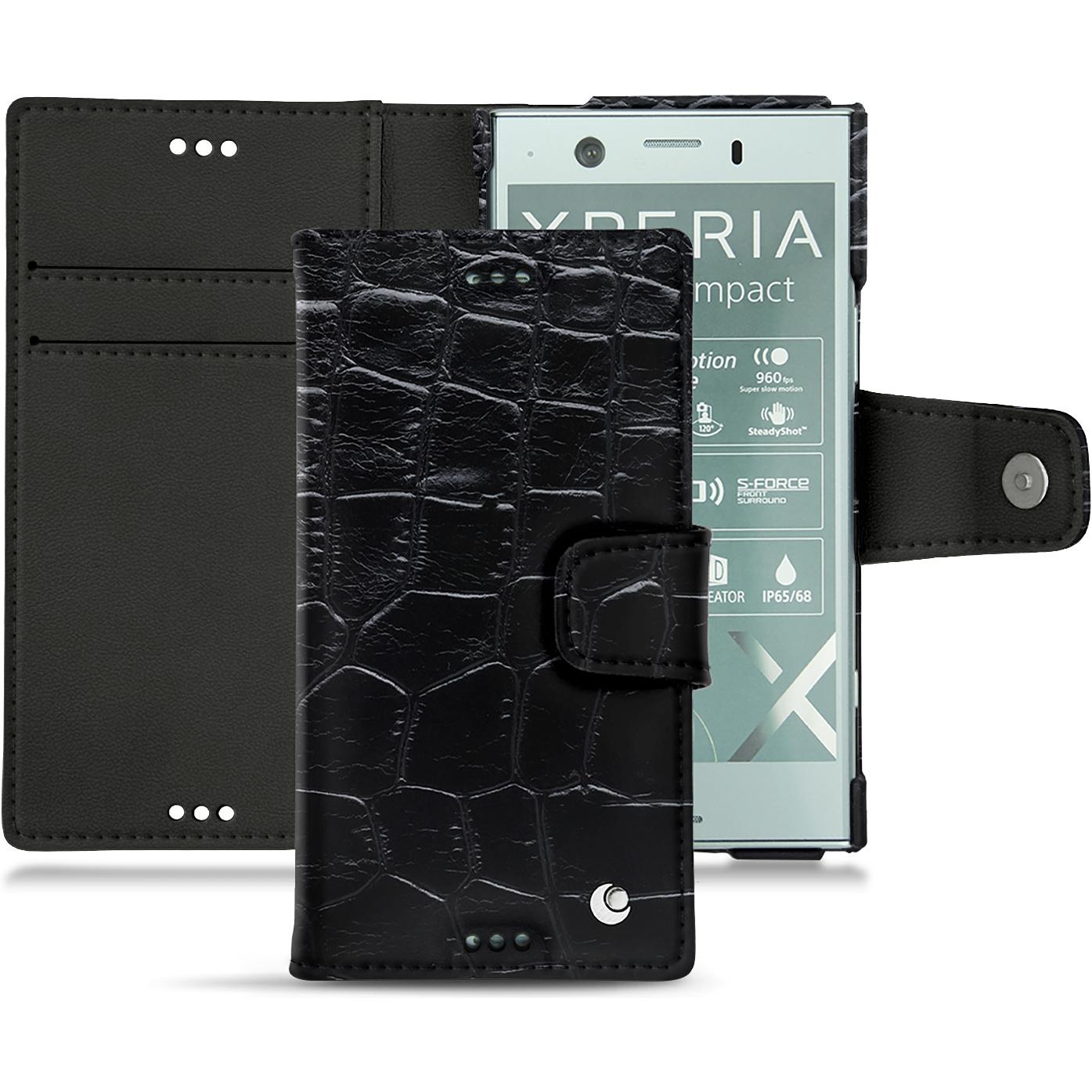 Noreve Lederschutzhülle Wallet (Sony Xperia XZ1 Compact), Smartphone Hülle, Schwarz