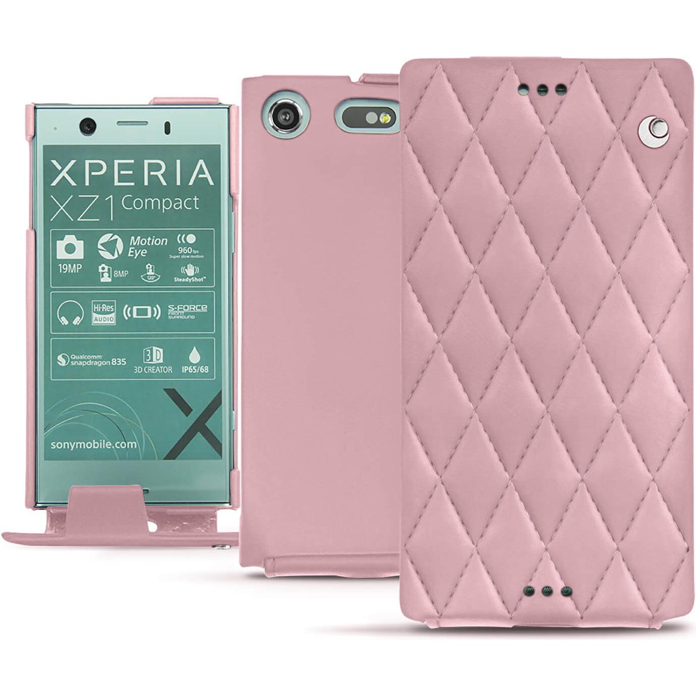 Noreve Lederschutzhülle vertikal (Sony Xperia XZ1 Compact), Smartphone Hülle, Rosa