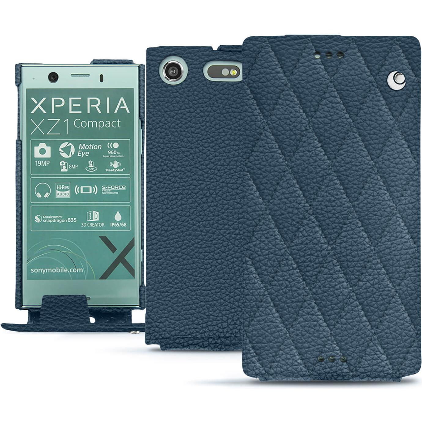 Noreve Lederschutzhülle vertikal (Sony Xperia XZ1 Compact), Smartphone Hülle, Blau