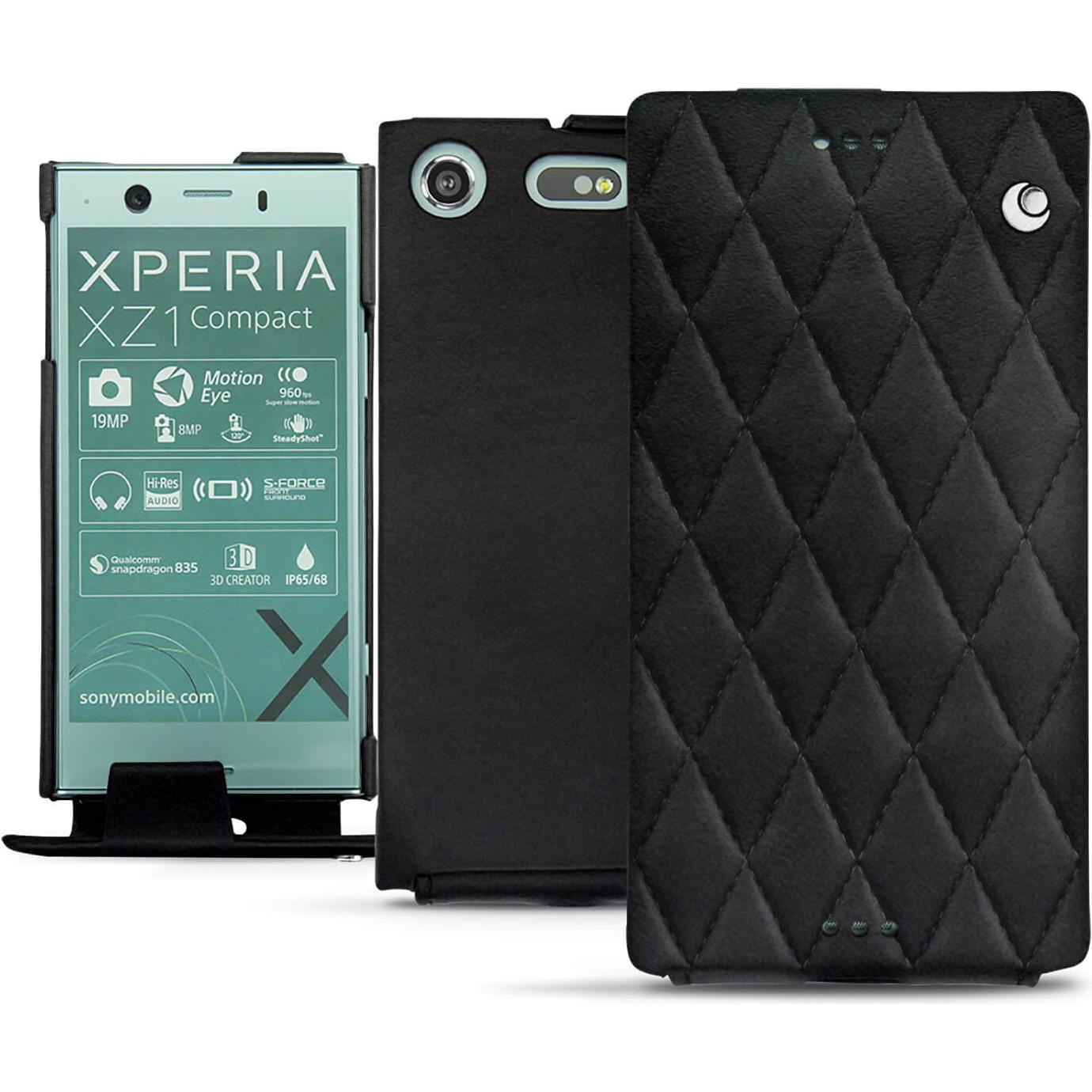 Noreve Lederschutzhülle vertikal (Sony Xperia XZ1 Compact), Smartphone Hülle, Schwarz