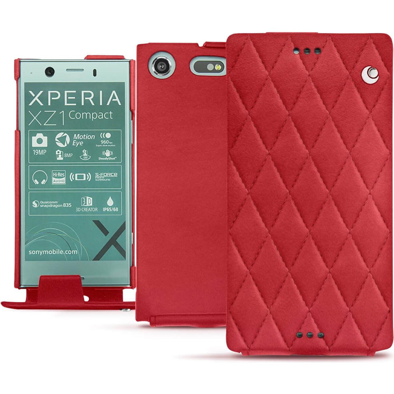 Noreve Lederschutzhülle vertikal (Sony Xperia XZ1 Compact), Smartphone Hülle, Rot