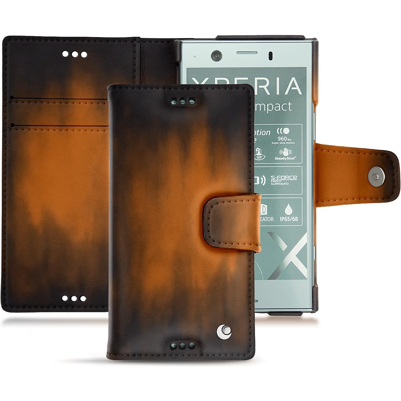 Noreve Lederschutzhülle Wallet (Sony Xperia XZ1 Compact), Smartphone Hülle, Braun
