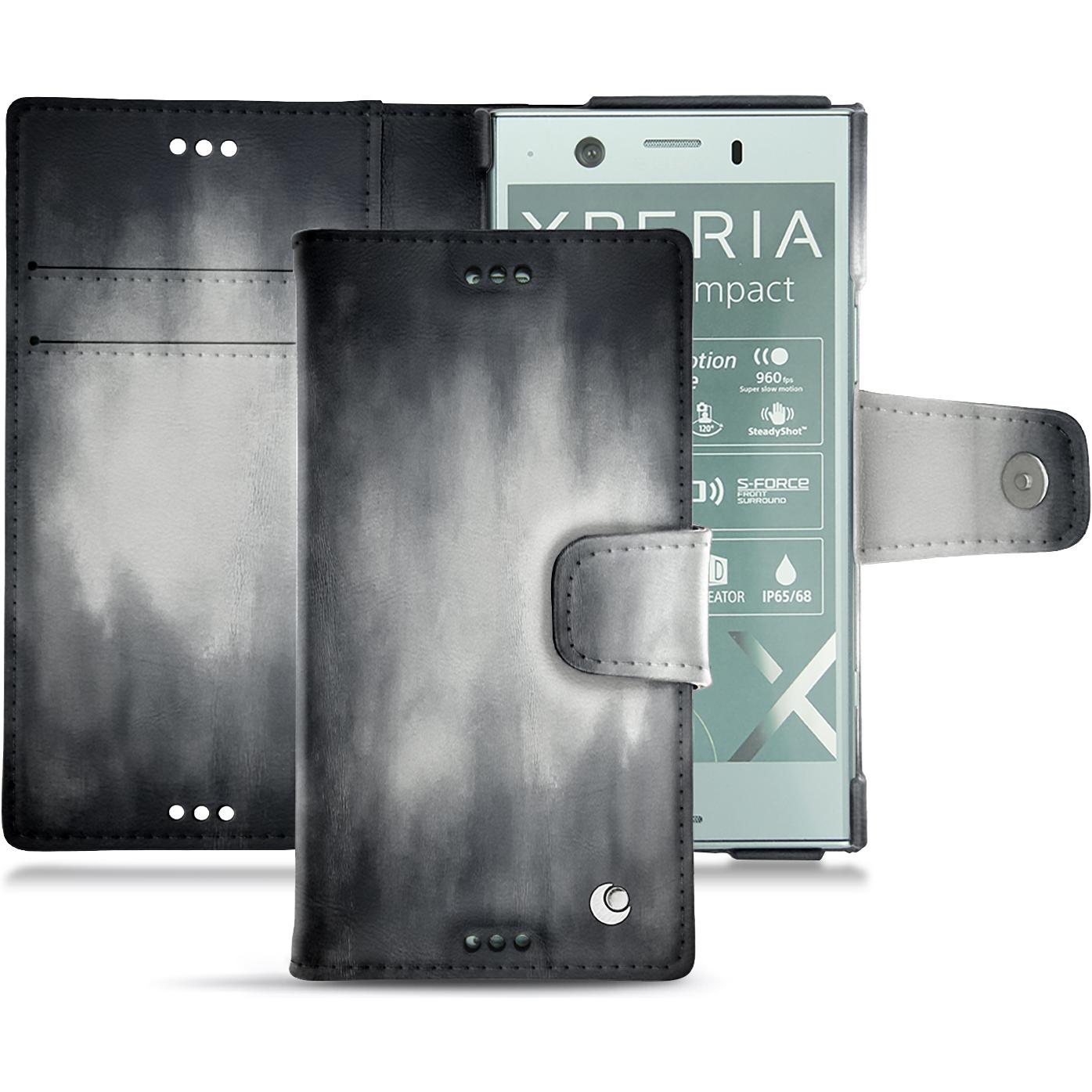 Noreve Lederschutzhülle Wallet (Sony Xperia XZ1 Compact), Smartphone Hülle, Grau