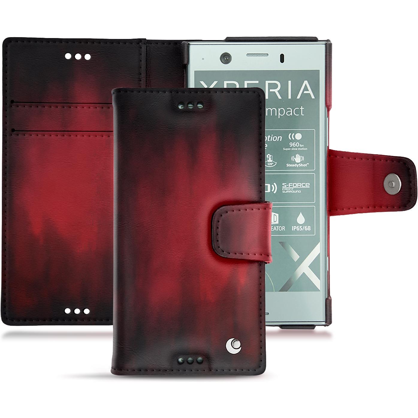 Noreve Lederschutzhülle Wallet (Sony Xperia XZ1 Compact), Smartphone Hülle, Rot