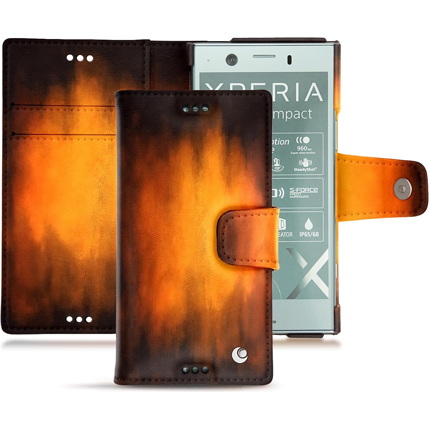 Noreve Lederschutzhülle Wallet (Sony Xperia XZ1 Compact), Smartphone Hülle, Violett