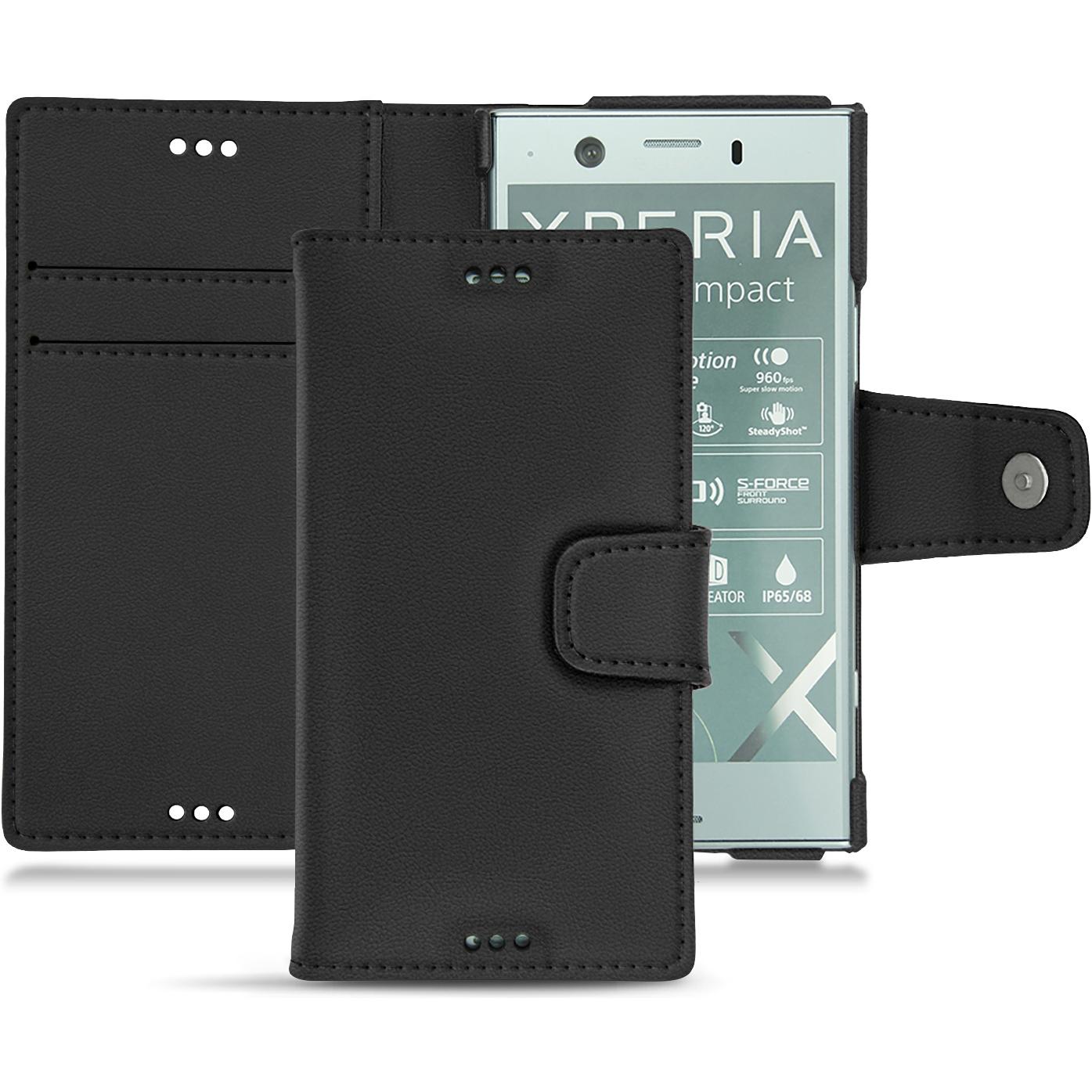 Noreve Lederschutzhülle Wallet (Sony Xperia XZ1 Compact), Smartphone Hülle, Schwarz