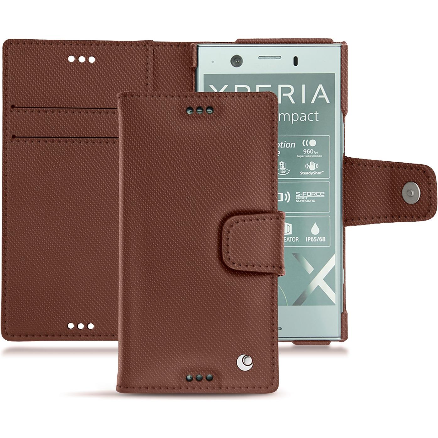 Noreve Lederschutzhülle Wallet (Sony Xperia XZ1 Compact), Smartphone Hülle, Braun
