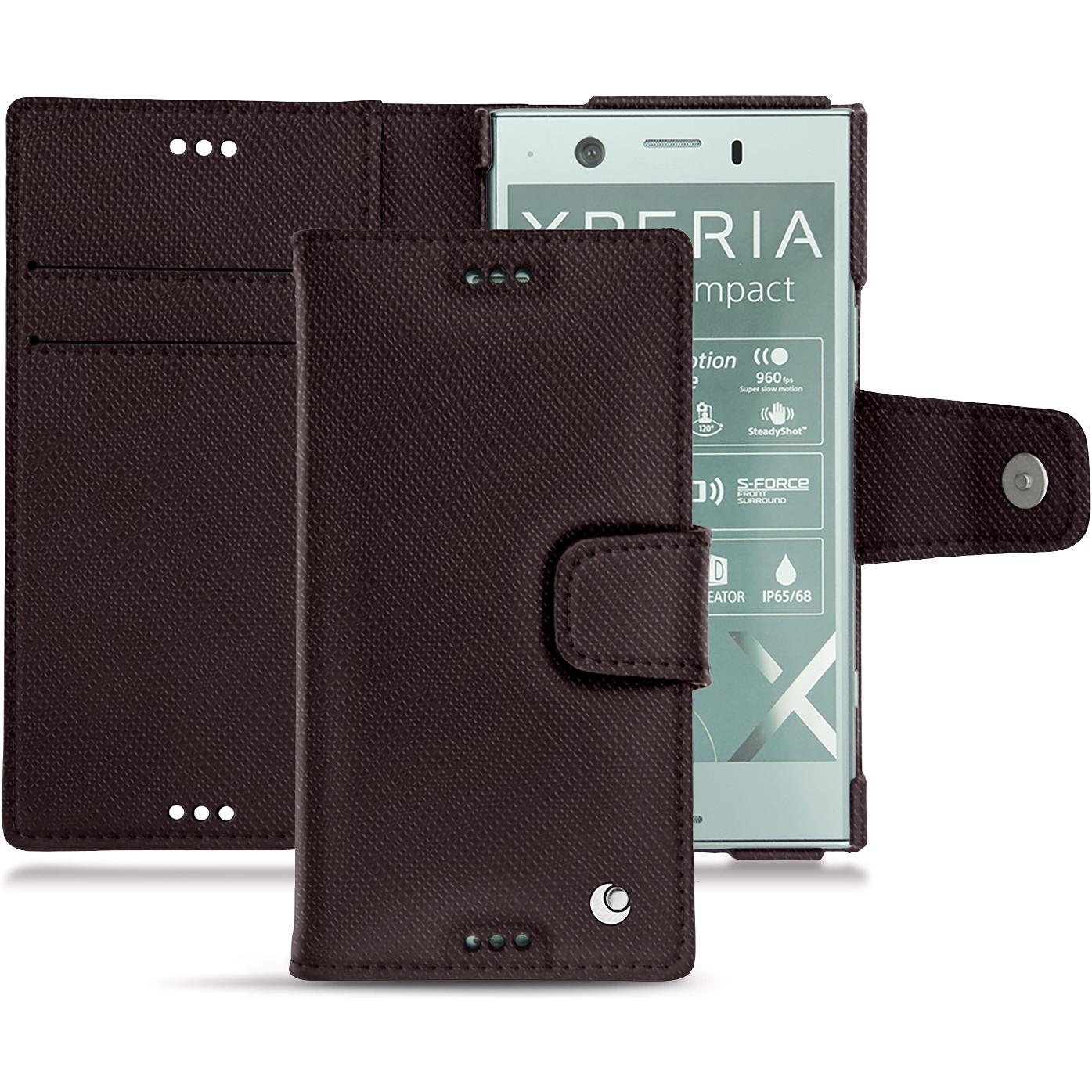 Noreve Lederschutzhülle Wallet (Sony Xperia XZ1 Compact), Smartphone Hülle, Braun